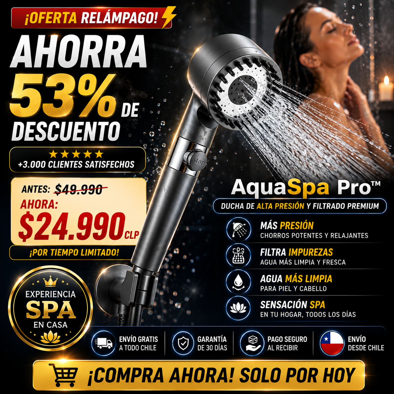 🚿 AquaSpa Pro™ | Ducha de Alta Presión y Filtrado Premium